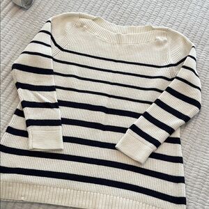 Talbots 1x Cream and Navy Striped Sweater